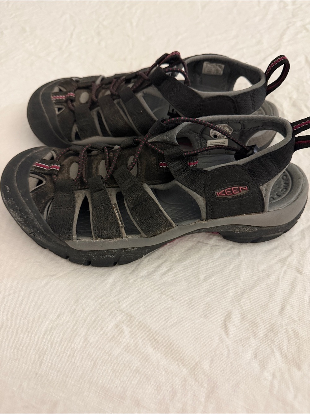 Keen Black and Gray Outdoor Sport Sandals with red Accents